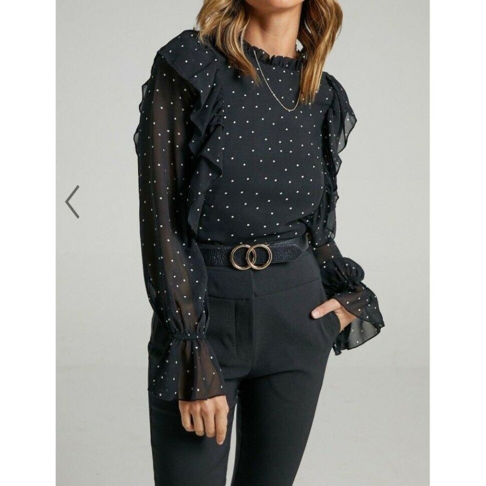 SHOWPO Moving Spots Sheer Sleeves Ruffle Front Top - Picture 5 of 5